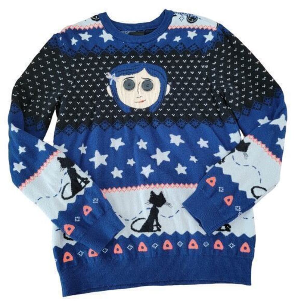 Laika Coraline Long Sleeve Pullover Sweater Blue White Womens Size SM S Boxlunch